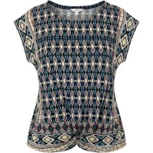Lucky Brand Print Top - Geometric, Knotted, Cap Sleeve - Size S